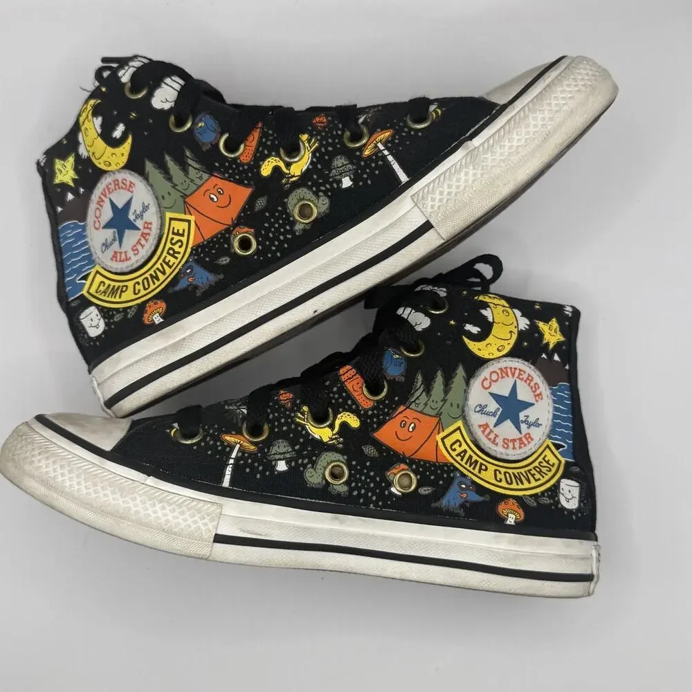Camp Converse Kids Size 1.5 All Star Hi Tops Black Canvas Sneakers Lace Up Shoes
